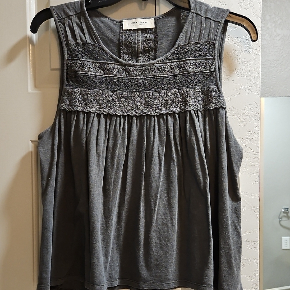 Lucky Brand Charcoal Lace Tank Top. Pullover.  Runs Lg! Worn  once.